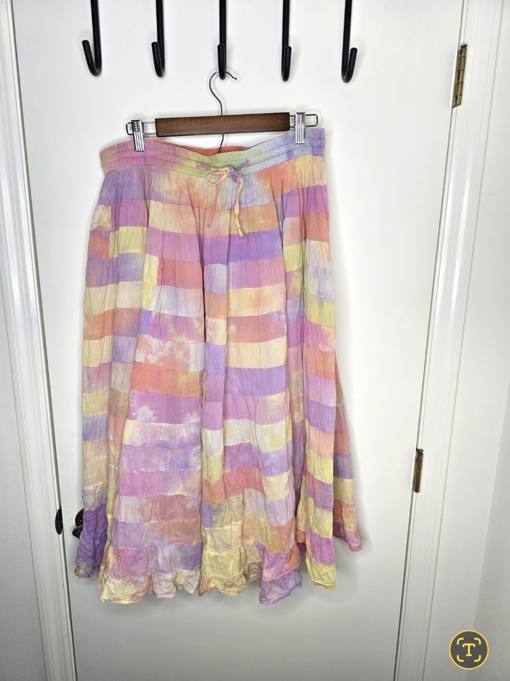 BFA Classics Pastel Multi-Stripe Elastic Tie-Waist Maxi Skirt XLP